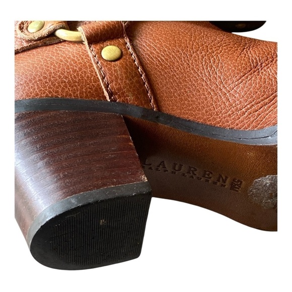 LAUREN RALPH LAUREN Tall Leather Riding Boots Size 5 1/2 Brown 2” Chunky Heels - Picture 7 of 9